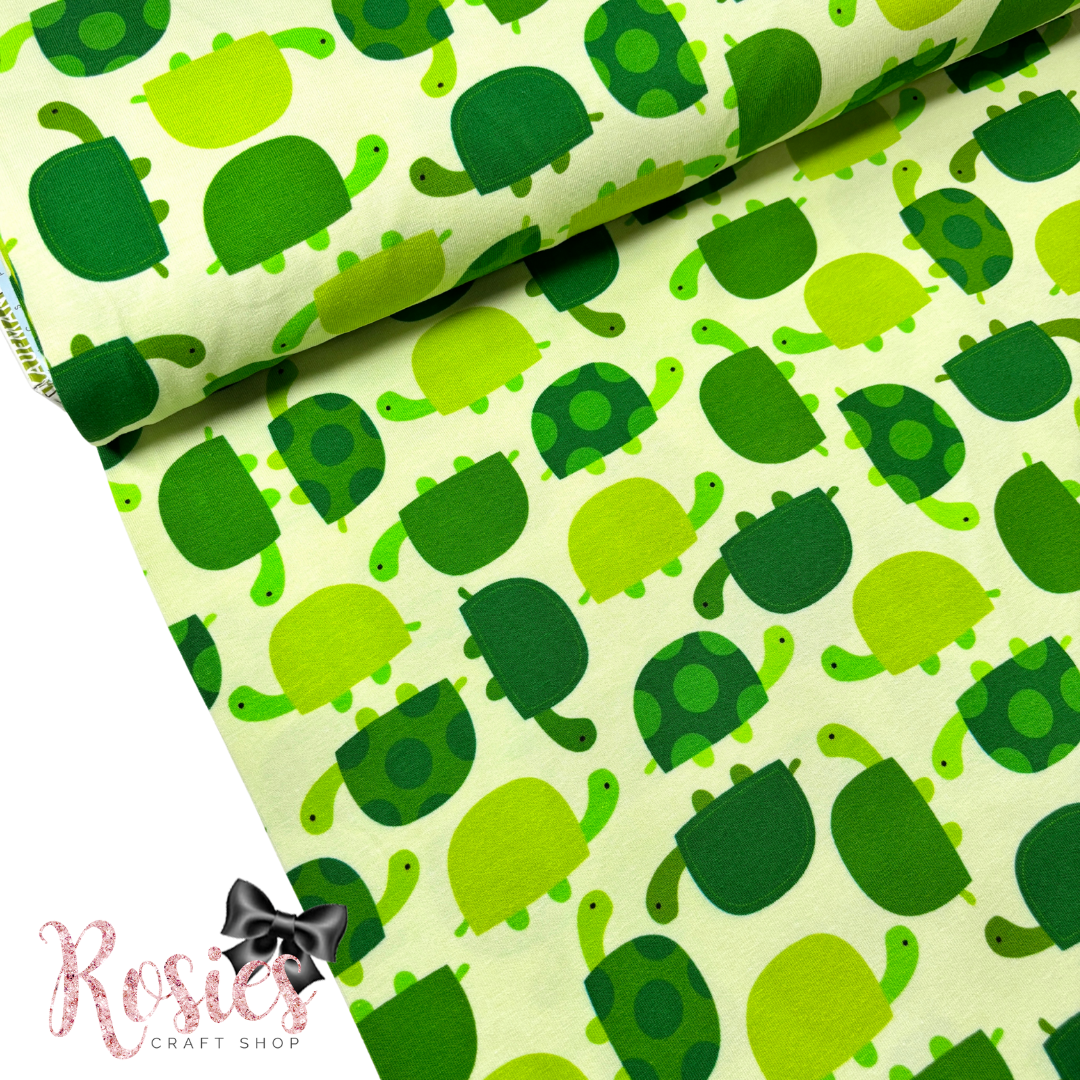 Green Turtles | Urban Zoologie | 150cm Wide| Robert Kaufman Jersey Knit Fabric | £16 pm
