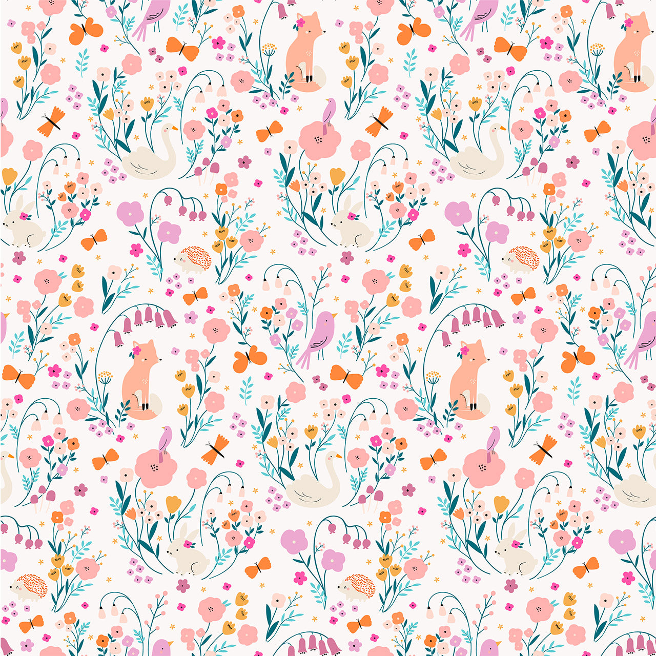 Fox Garden on White - Spring Meadow - Dashwood Studio Cotton Fabric ✂️ £14 pm ☆