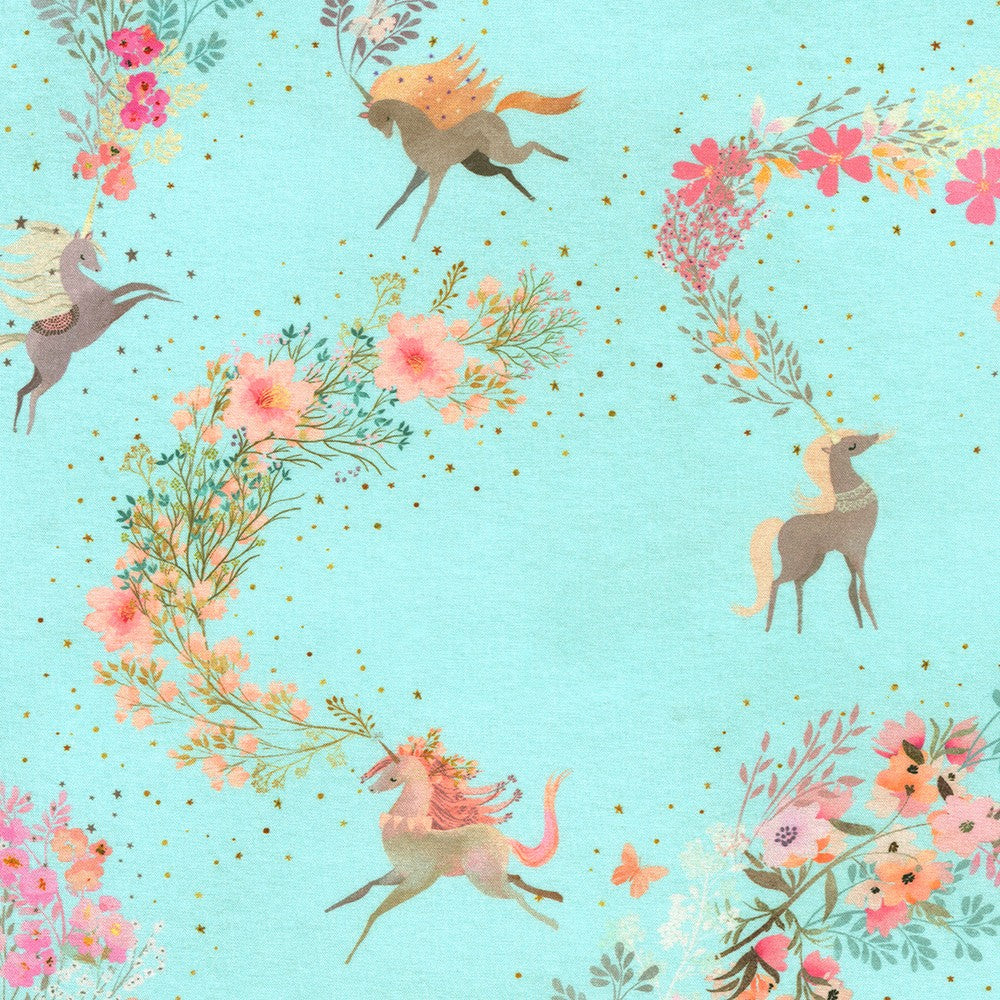 Unicorns on Light Blue - Unicorn Meadow - Robert Kaufman Cotton Fabric ✂️ £15 pm