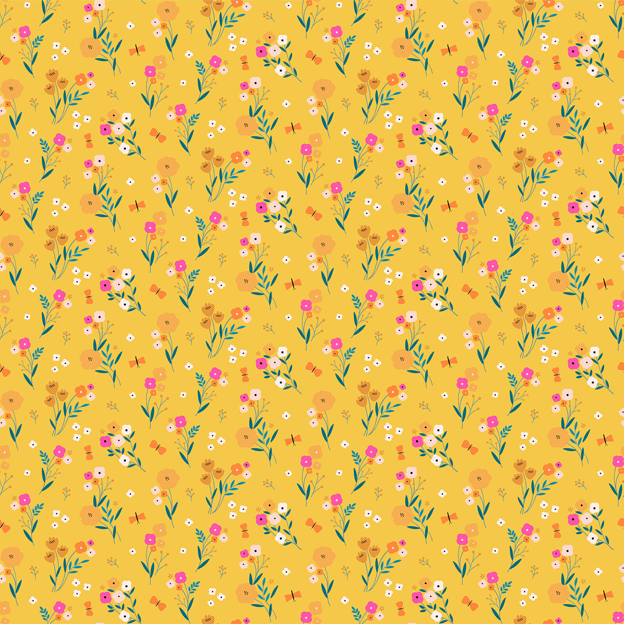 Mustard Floral Blooms - Spring Meadow - Dashwood Studio Cotton Fabric ✂️ £14 pm ☆