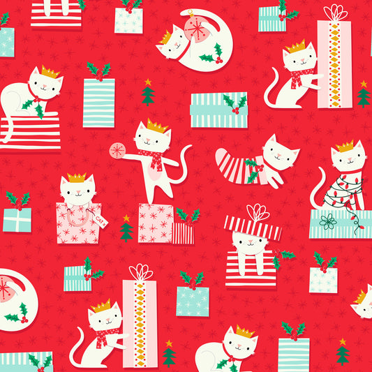 Cats and Presents on Red - Cosy Christmas - Dashwood Studio Cotton Fabric ✂️ £13 pm ☆