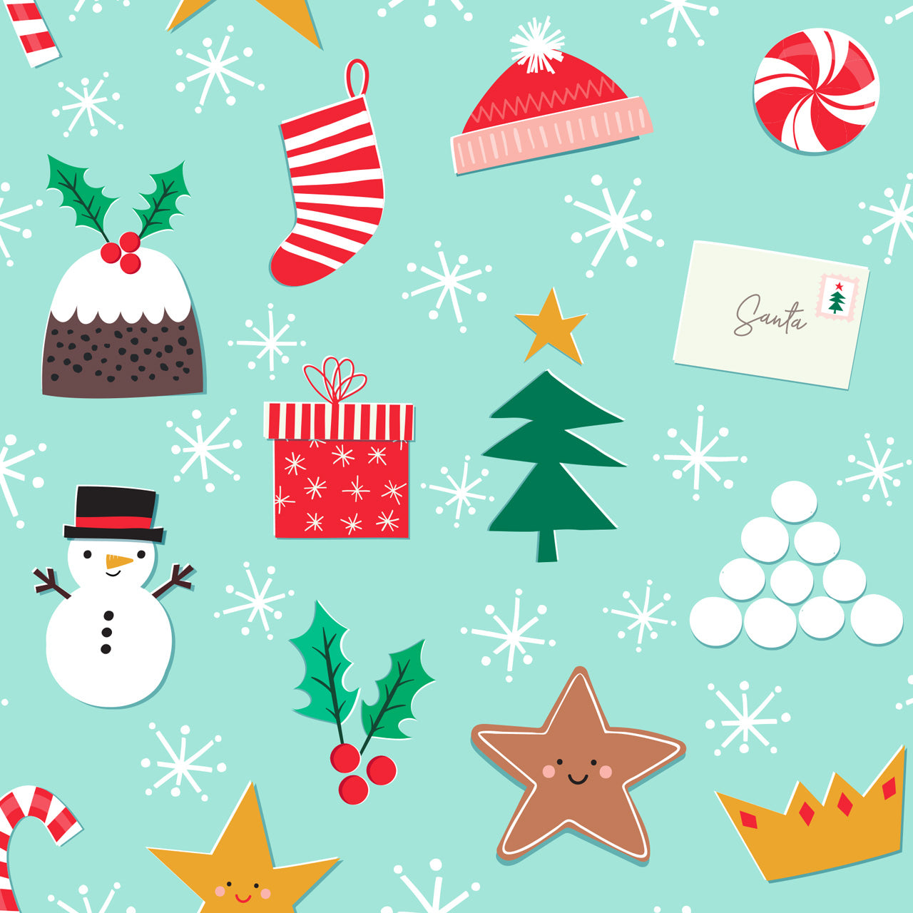 Christmas Puddings and Snowmen on Blue - Cosy Christmas - Dashwood Studio Cotton Fabric ✂️ £13 pm ☆