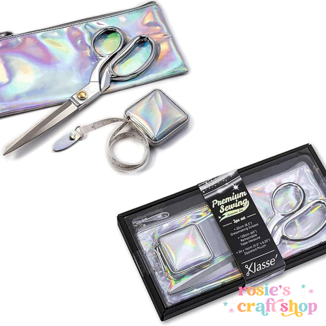 Klasse Premium Scissors & Tape Measure Gift Set in Iridescent Silver for Dressmaking & Sewing ✂️ ☆
