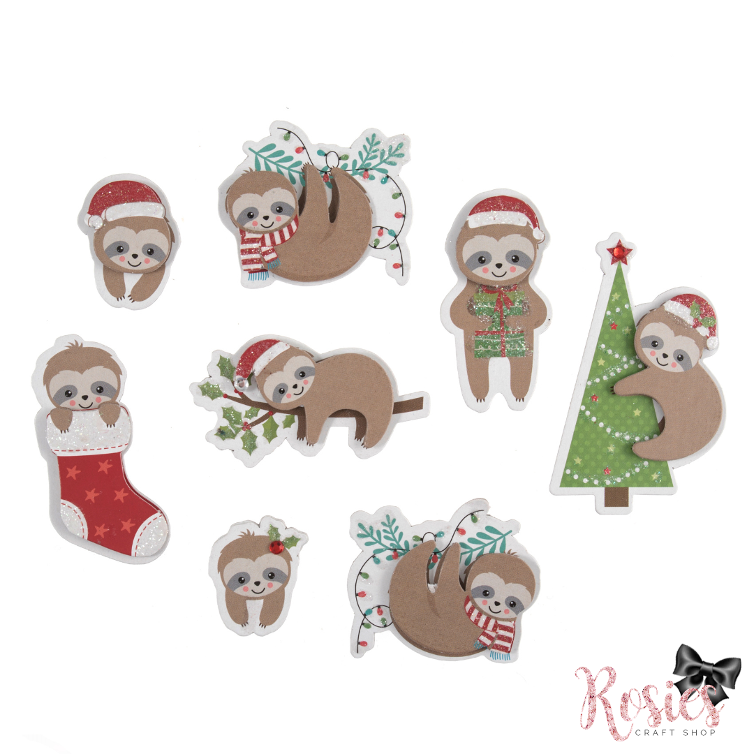 Festive Sloth Christmas Craft Embellishments | Pack of 8 | Trimits