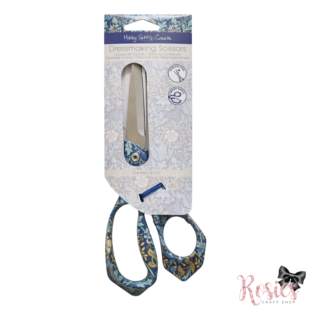 Blue Woodblock Floral Arts & Crafts Print Dressmaking Scissors | 21.5cm/8.5" Fabric Scissors | Hobby Gift