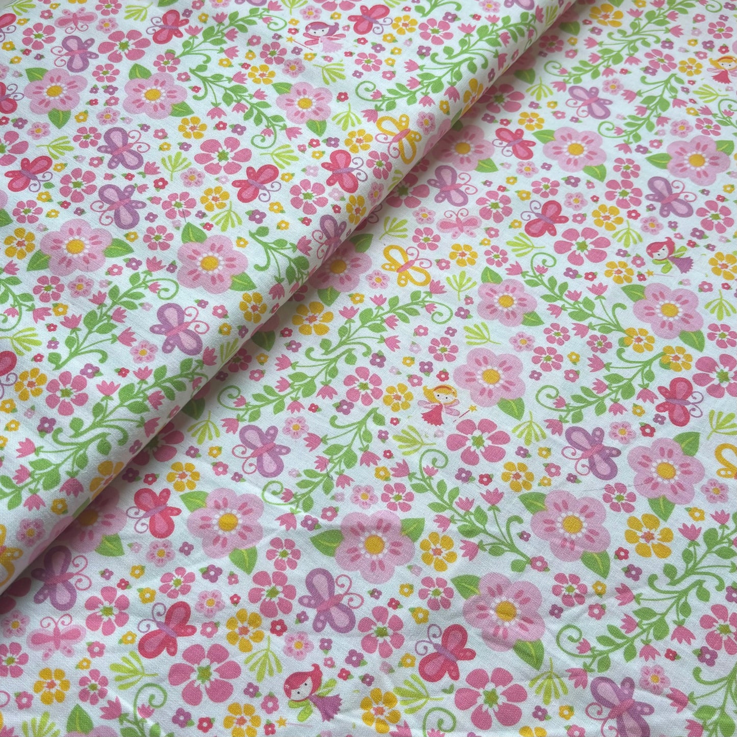 Flowers and Fairies White - Fairy Garden - Riley Blake Cotton Fabric ✂️ £8 pm *SALE*