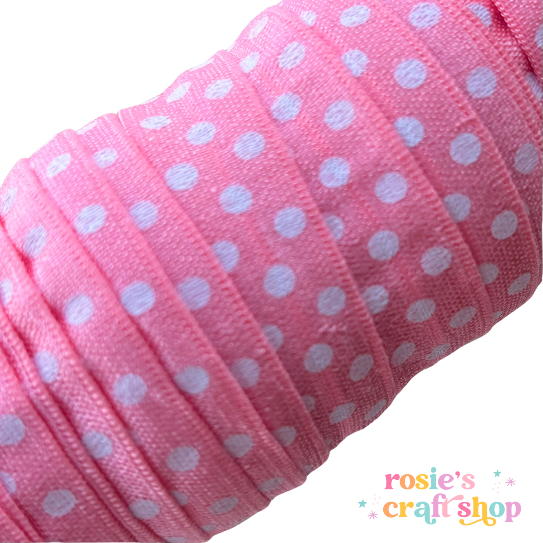 5/8" Coral Polka Dot Spotty Foldover Headband Elastic FOE 16mm✂️ ☆