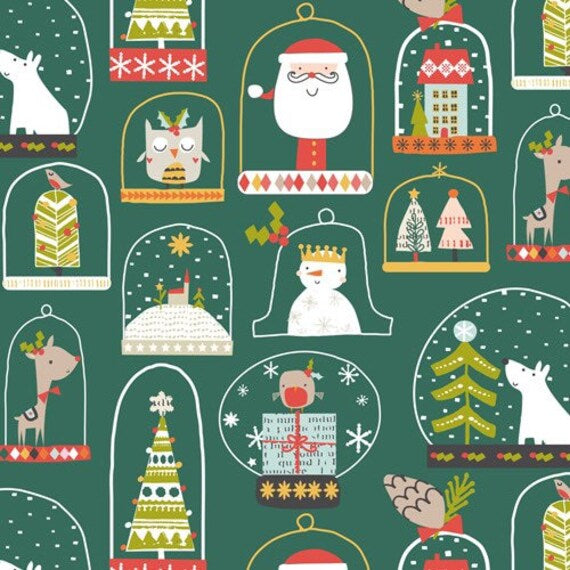 Christmas Snow Globes on Green - Christmas Party - Dashwood Studio Cotton Fabric ✂️ £13 pm ☆