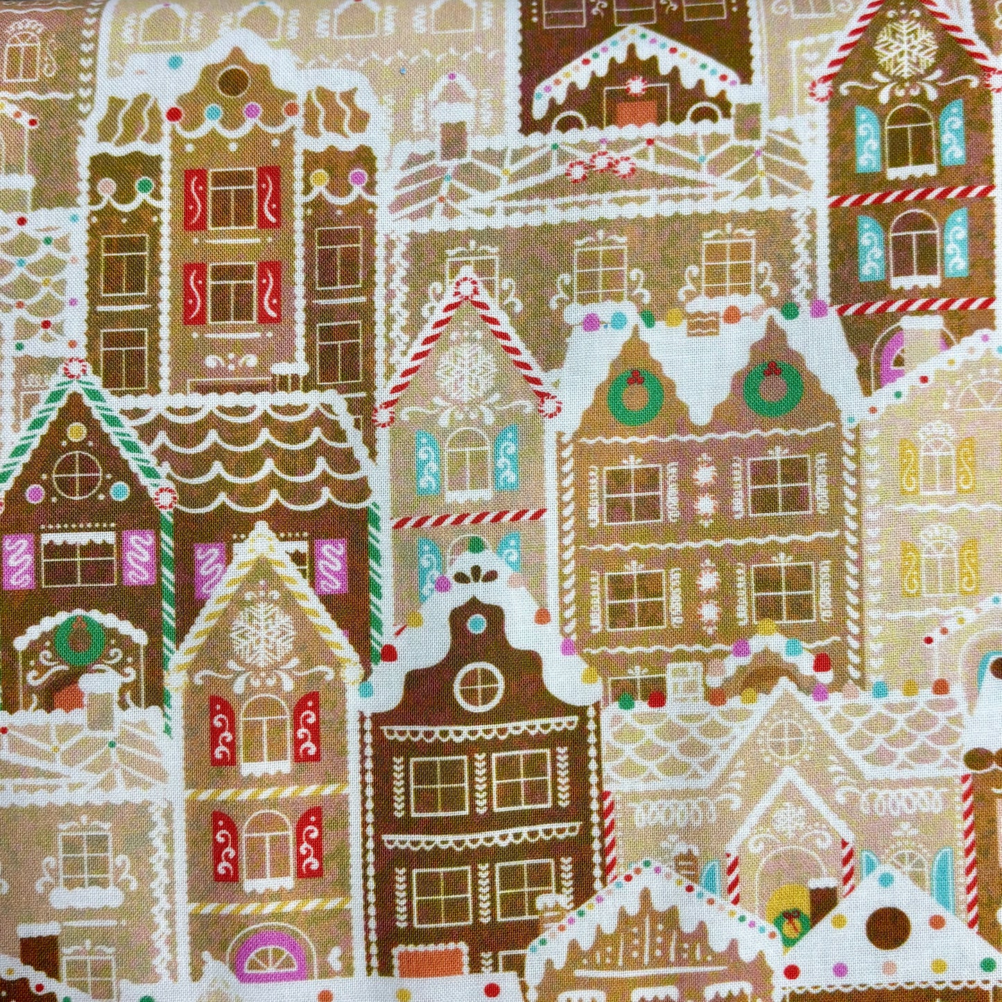 Christmas Gingerbread House Scene Brown - Tinsel Town - Robert Kaufman Cotton Fabric £10pm ✂️ 🌟 SALE 🌟