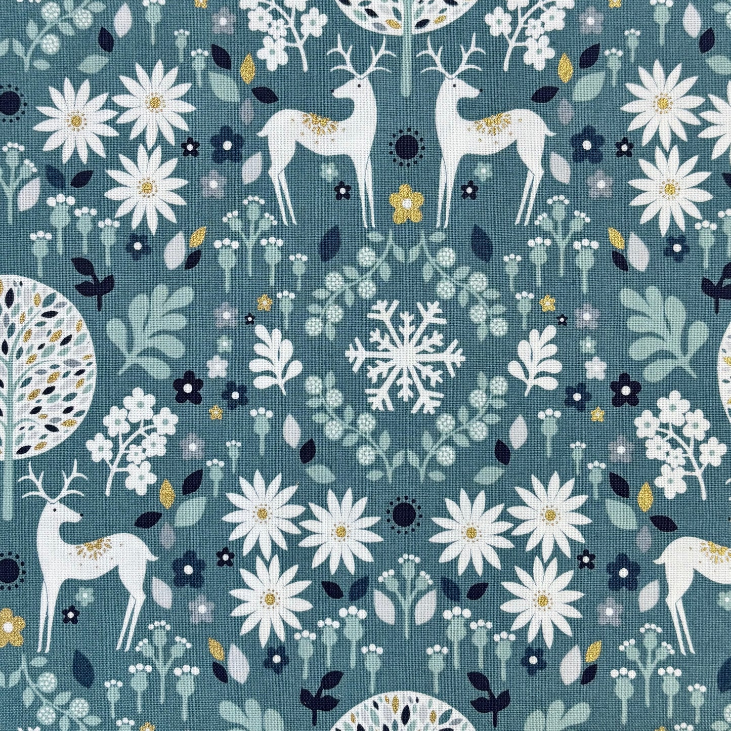 Reindeer Damask Metallic Blue - Starlit Hollow - Dashwood Studio Cotton Fabric ✂️ £13 pm