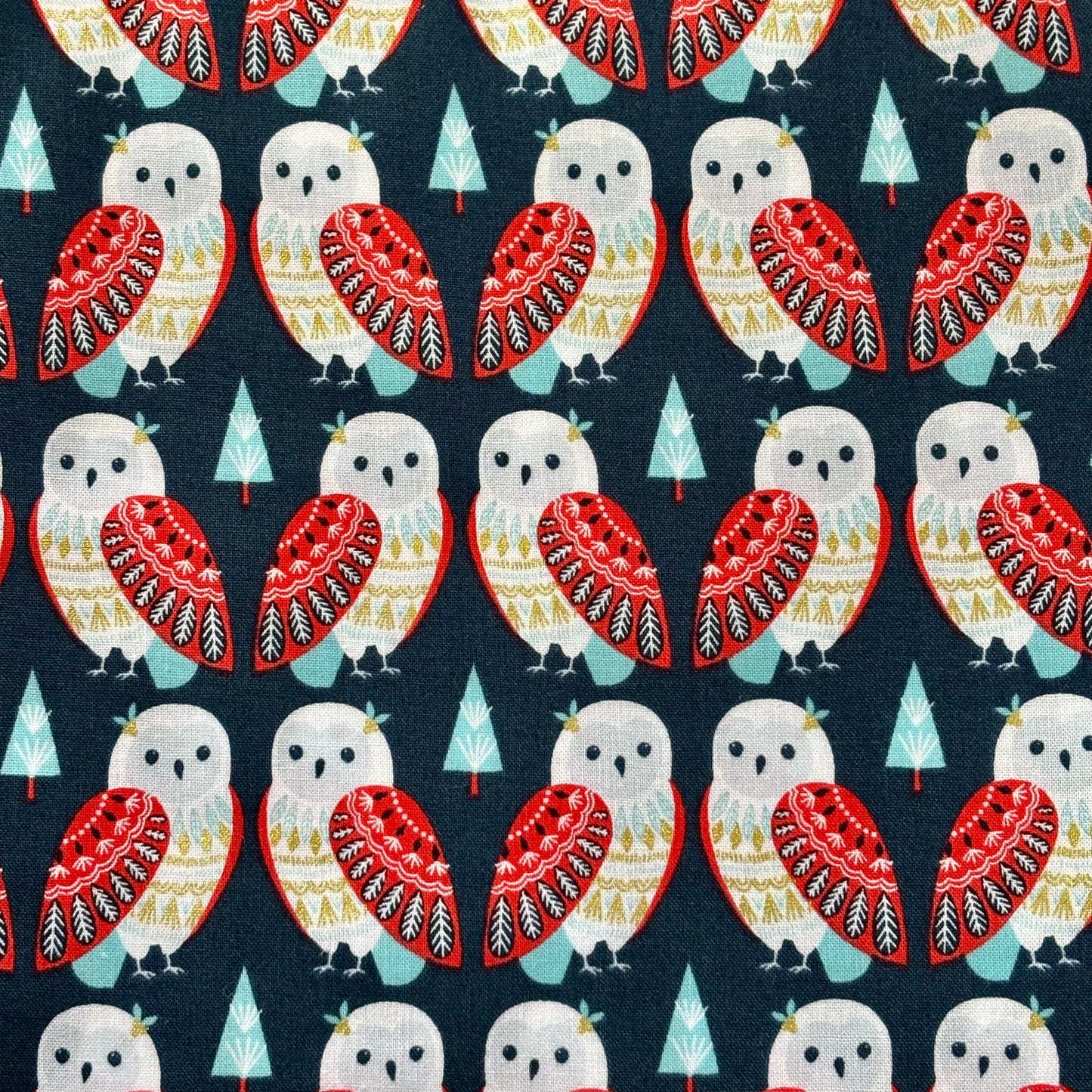 Christmas Owls on Navy with Metallic - Skogen - Dashwood Studios Cotton Fabric ✂️ £13 pm