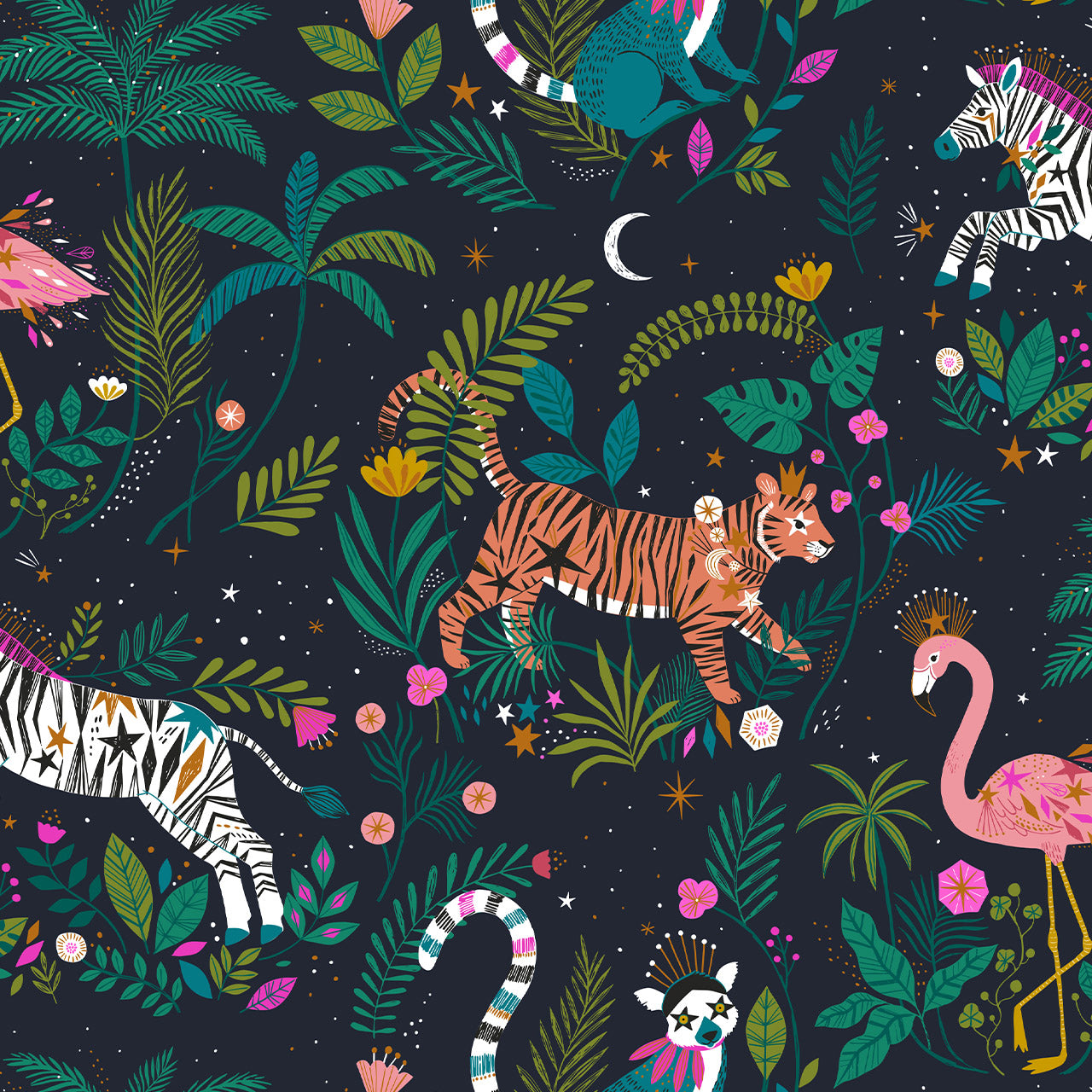 Jungle Animals Main Tigers Zebras Metallic - Jungle Luxe - Dashwood Studio Cotton Fabric ✂️ £14 pm
