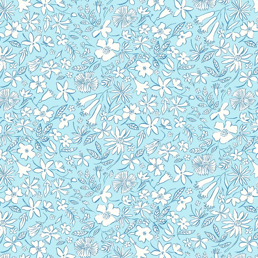 Blue & White Flowers Riviera Summer Sketch - Riviera Collection - Liberty Cotton Fabric ✂️ £10 pm *SALE*