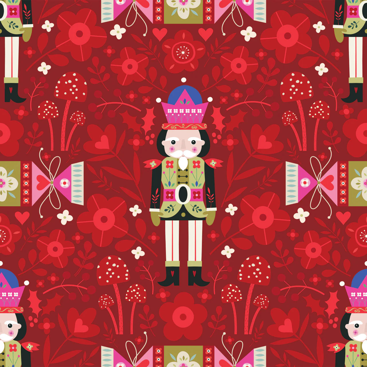 Nutcracker on Red - Nordic Noel - Dashwood Studio Cotton Fabric ✂️ £13 pm ☆