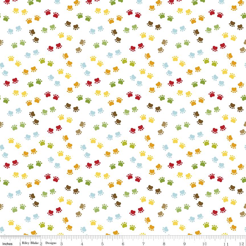 Multi Coloured Paw Prints - Cooper - Riley Blake Cotton Fabric ✂️ £13 pm