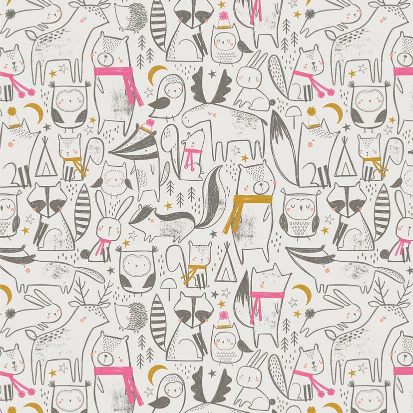 Woodland Animals Badger Racoon Ivory - Under The Stars - Dashwood Studio Cotton Fabric ✂️ £9 pm *SALE*