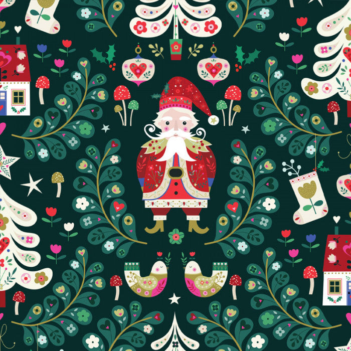 Father Christmas Santa on Green - Nordic Noel - Dashwood Studio Cotton Fabric ✂️ £13 pm ☆