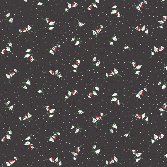 Black Night Time Christmas Cottage - A Woodland Christmas - Liberty Cotton Fabric ✂️ £10 pm *SALE*