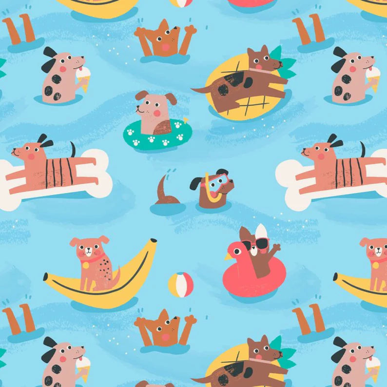 Dogs in the Pool! - Pool Party - Dashwood Studio Cotton Fabric ✂️ £13 pm