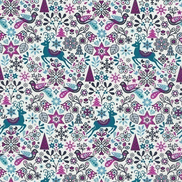 Pink & Teal Animals Metallic Woodland Wonderland - A Woodland Christmas - Liberty Cotton Fabric ✂️ £11 pm ☆