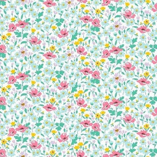 REMNANT 94xm x 110cm Pink & Green Flowers Riviera Wildflower Poppy - Riviera Collection - Liberty Cotton Fabric ✂️
