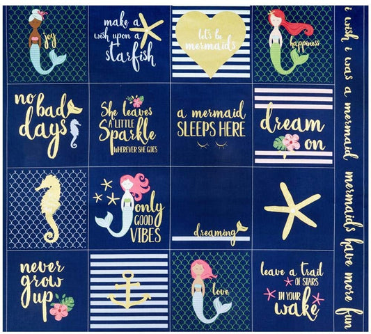 Navy Sparkle Mermaid Panel - Let's be Mermaids - Riley Blake Cotton Fabric ✂️ *SALE*