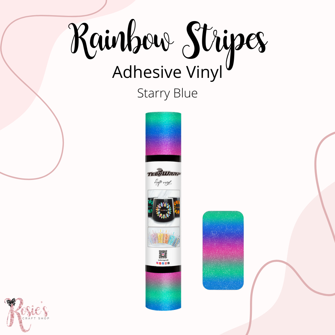 Starry Blue Teckwrap Rainbow Stripes Permanent Adhesive Vinyl ✂️ ☆