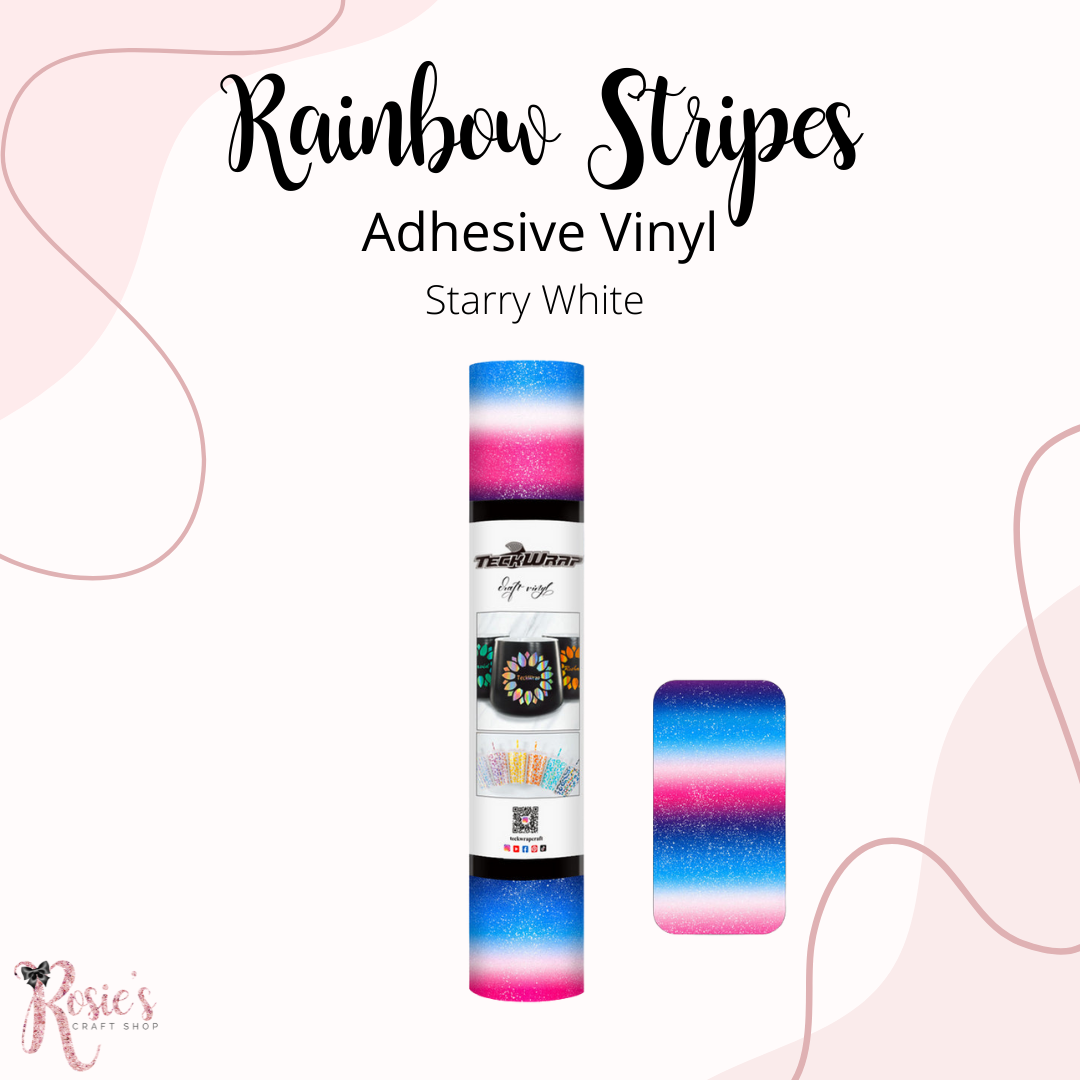 Starry White Teckwrap Rainbow Stripes Permanent Adhesive Vinyl ✂️ ☆
