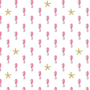 Pink Seahorse Sparkle - Let's Be Mermaids - Riley Blake Cotton Fabric ✂️ £8 pm *SALE*