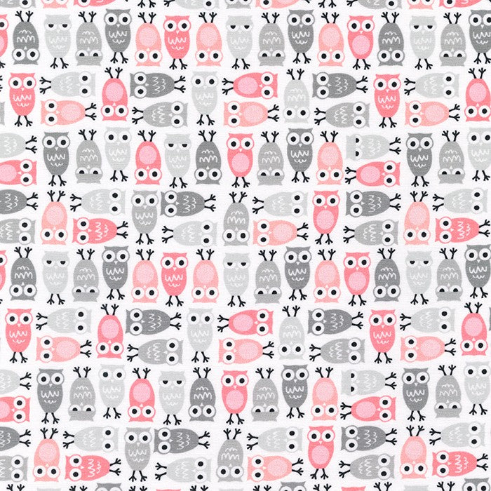 Pink and Grey Owls | Urban Zoologie | 150cm Wide| Robert Kaufman Jersey Knit Fabric | £16 pm