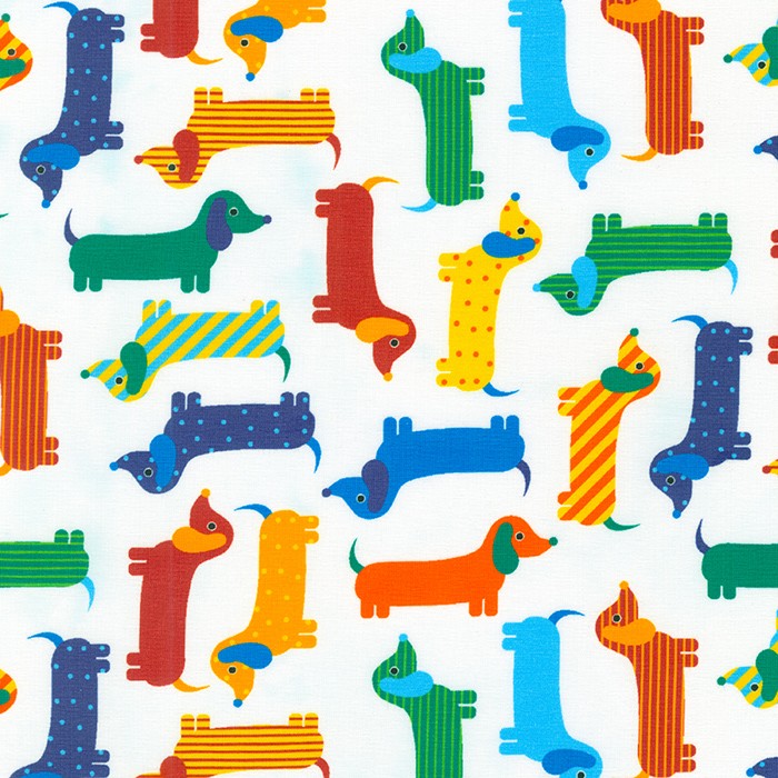 Multi Coloured Sausage Dogs | Urban Zoologie | 150cm Wide | Robert Kaufman Jersey Knit Fabric | £16 pm