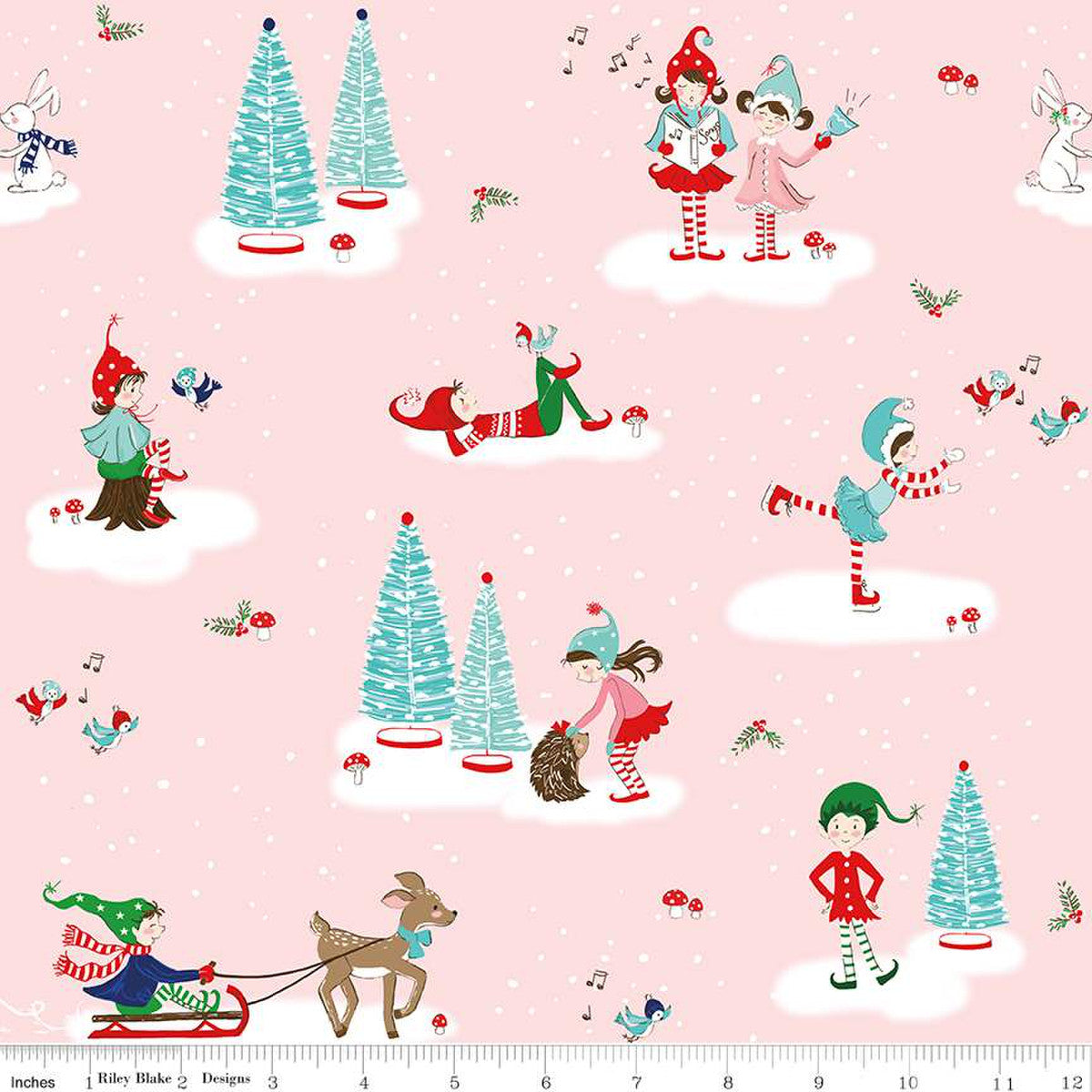 Pixie Noel Main Pink - Pixie Noel 2 - Riley Blake Cotton Fabric ✂️ £14 pm