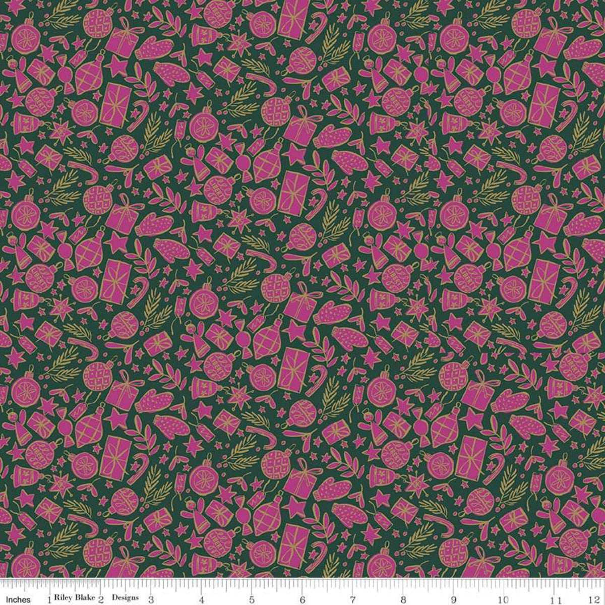 Festive Cheer Gold Metallic on Green/Pink by Liberty - Fabric Felt