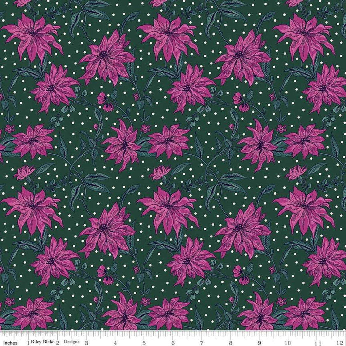 Poinsettia Pink/Green - Season's Greetings - Liberty Cotton Fabric ✂️ £10 pm ☆