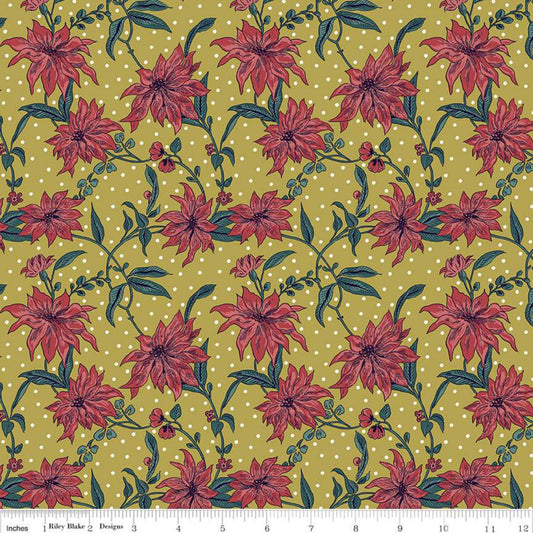 Poinsettia Red/Mustard - Season's Greetings - Liberty Cotton Fabric ✂️  £10 pm ☆