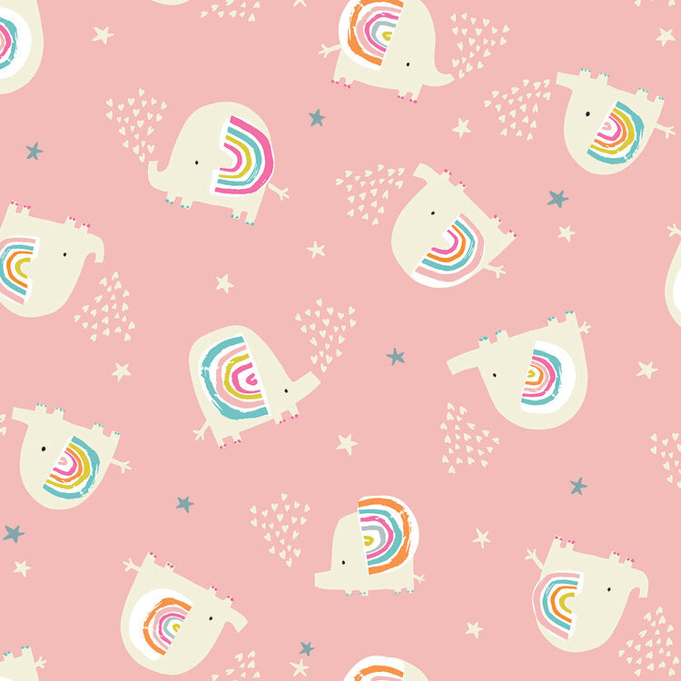 Elephant Pink - Rainbow Friends - Dashwood Studios Cotton Fabric ✂️ £13 pm