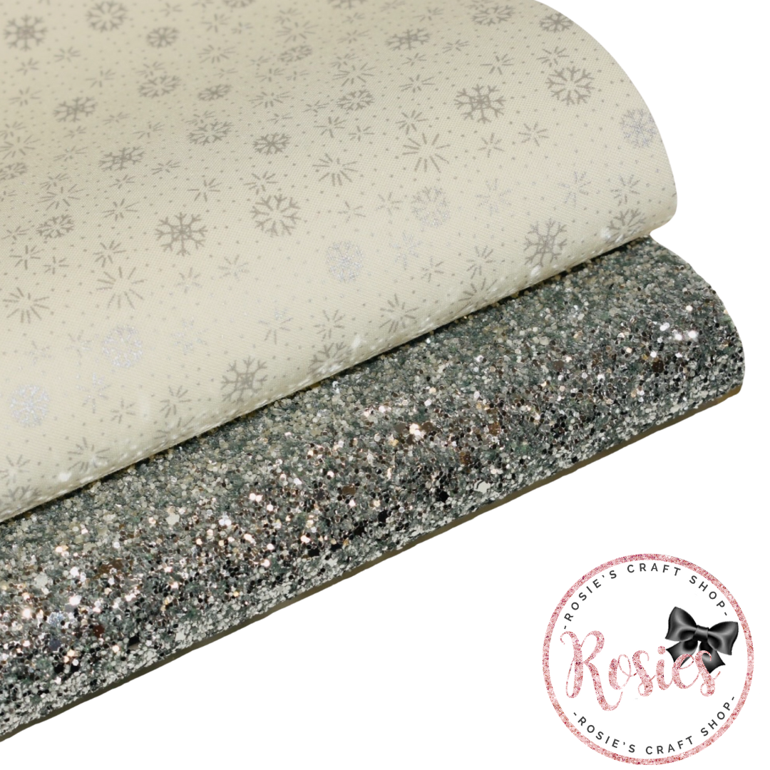 Silver Snowflake Christmas Liberty Designer Fabric Felt & Chunky Glitter Bundle