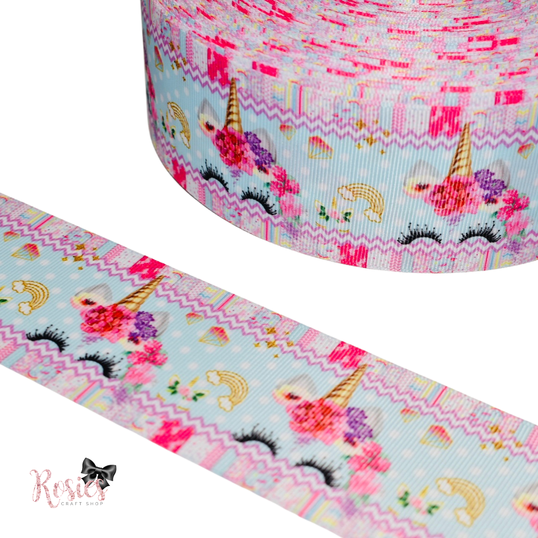 2" Sleepy Unicorn with Multi Border Printed Grosgrain Ribbon 50mm