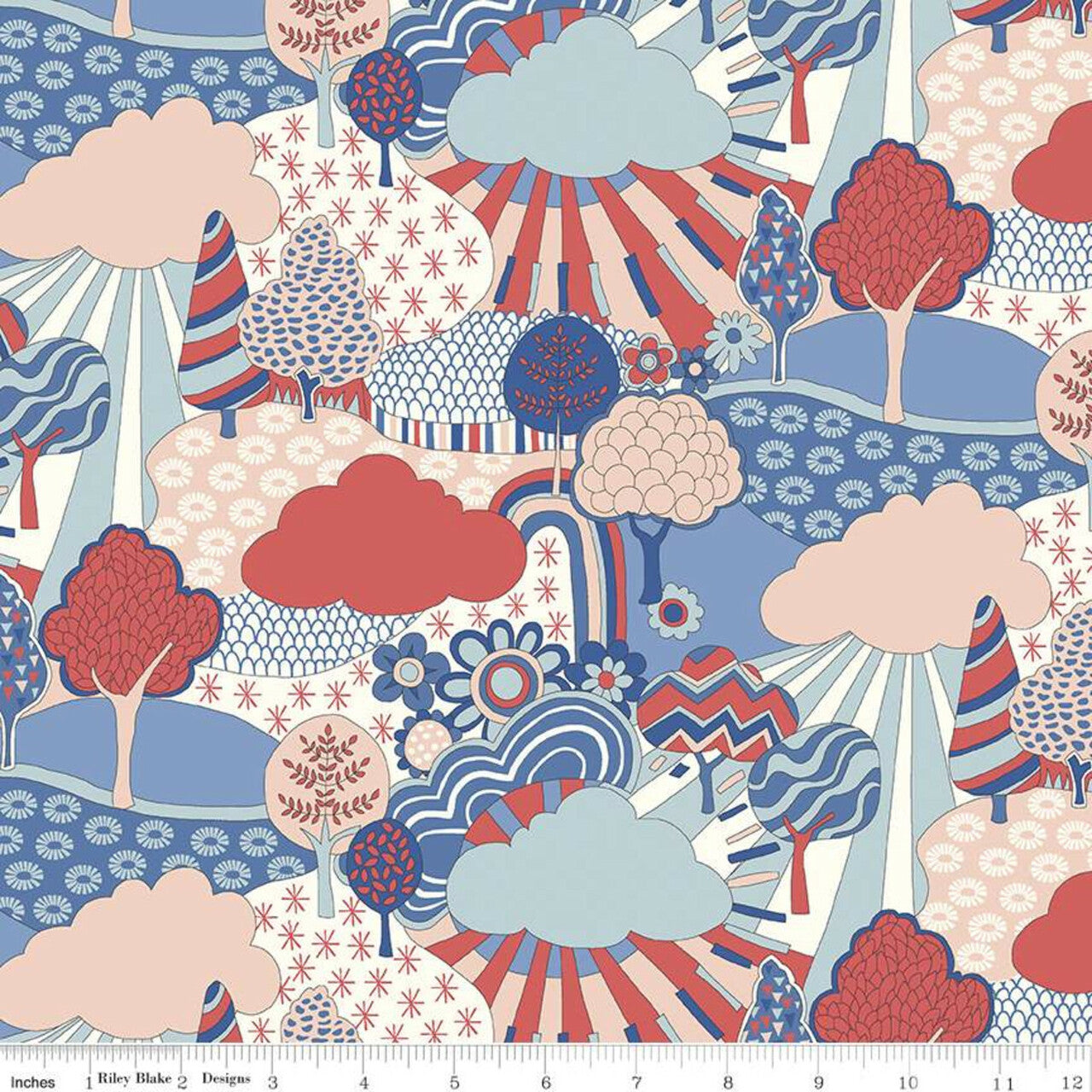 Sunny Afternoon Clouds and Sunshine Red - Carnaby Collection - Liberty Cotton Fabric ✂️ £10 pm *SALE*