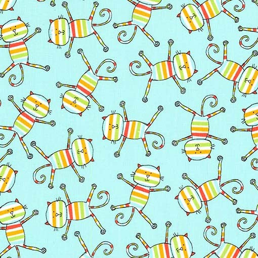 Turquoise Rainbow Cats - Rainbow Kids by Michael Miller 100% Cotton Fabric - Rosie's Craft Shop Ltd
