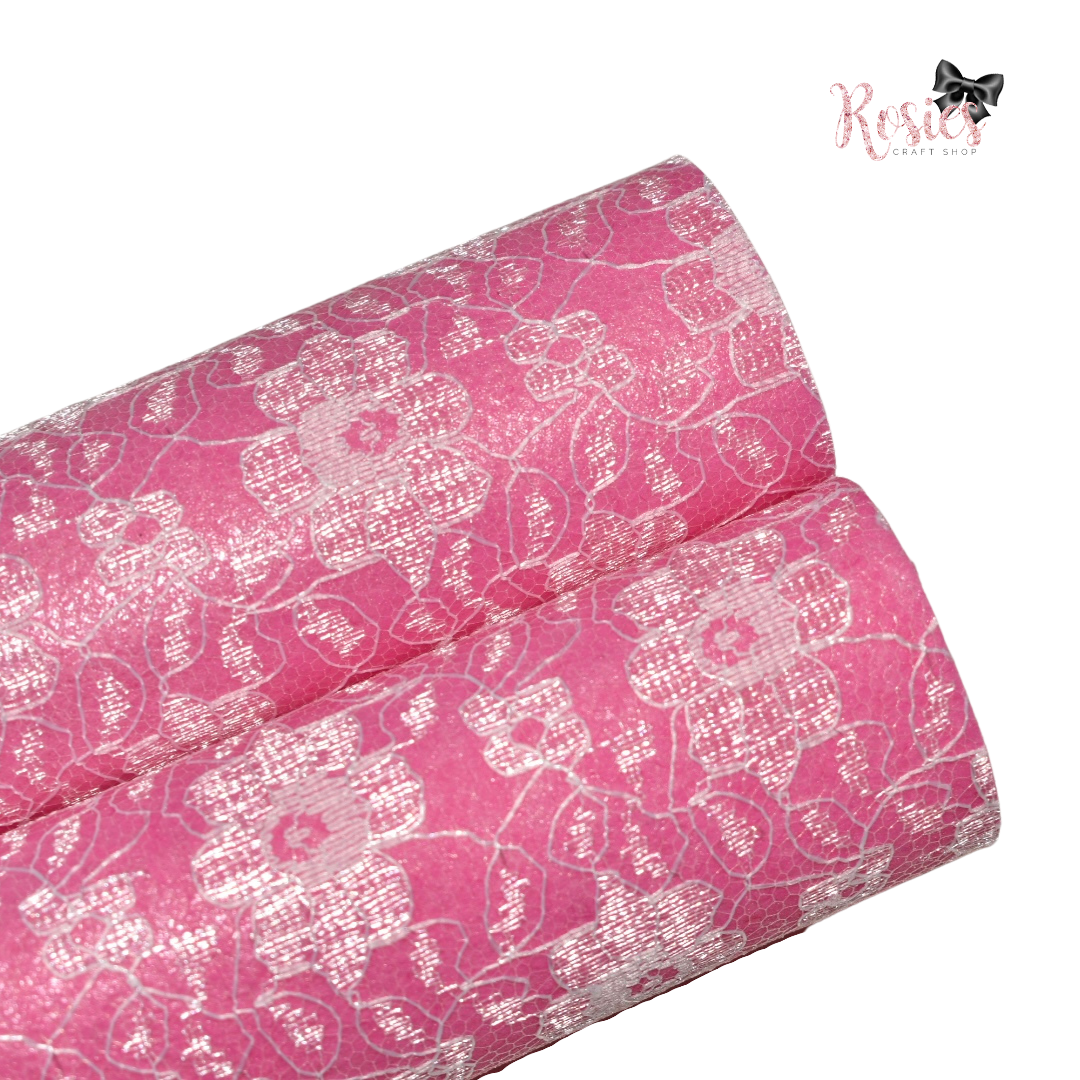 White on Shocking Pink Lace Topped Wool Felt