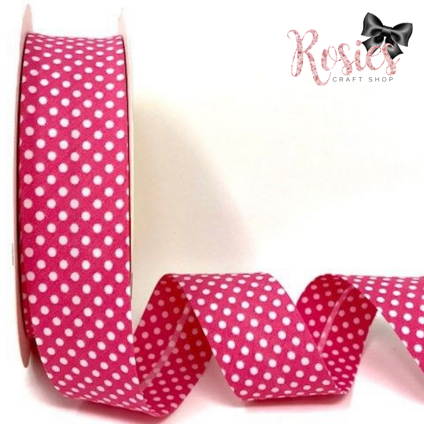 30mm Bright Pink with White Polka Dot Polycotton Bias Binding
