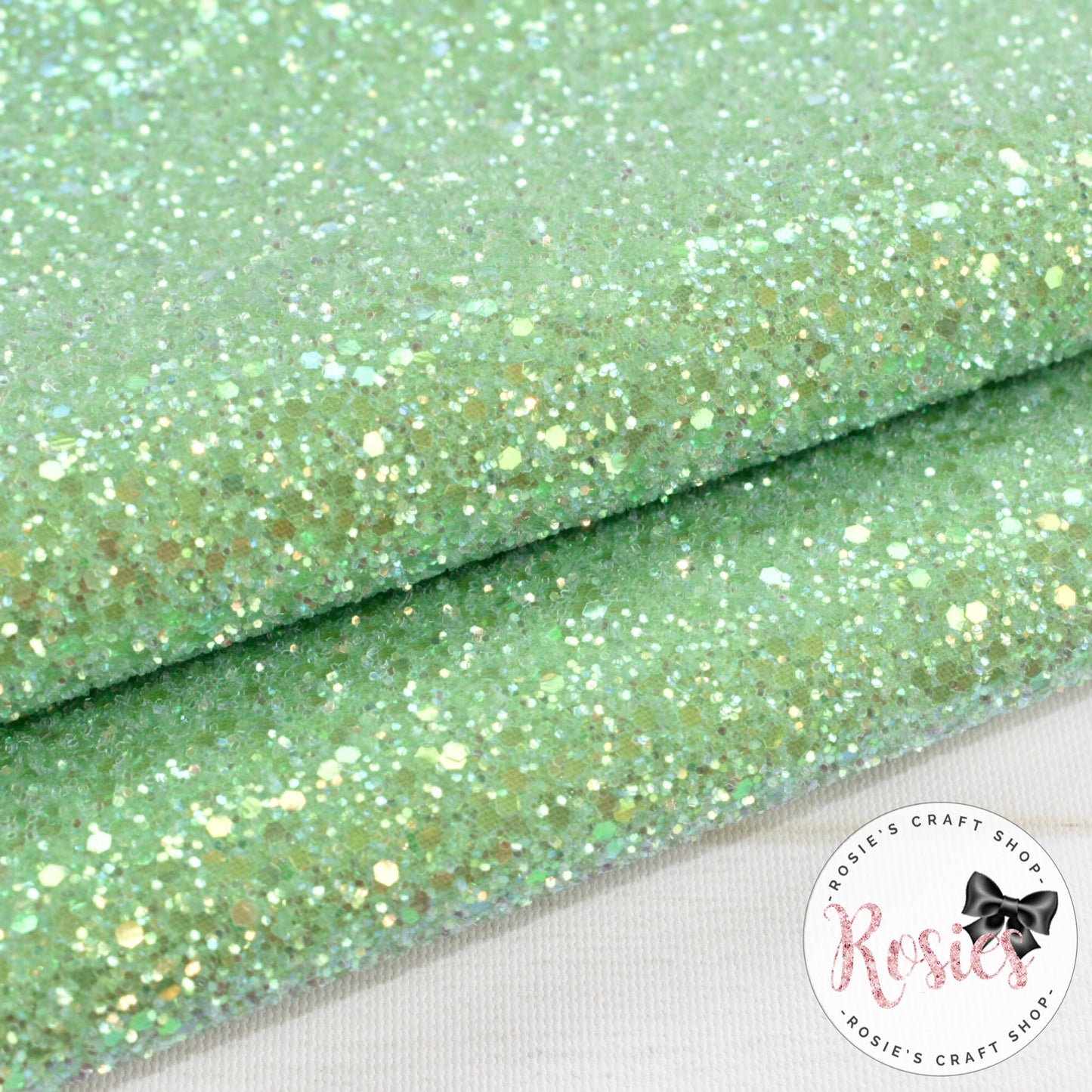 Apple Green Frosted Chunky Glitter Fabric - Luxury Core Collection - Rosie's Craft Shop Ltd