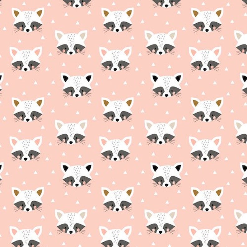 Racoon Faces on Pink- Geo Forest - Dashwood Studio Cotton Fabric ✂️ £9 pm