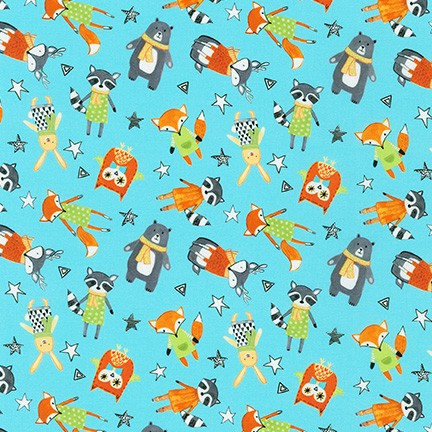 Turquoise Animals - Neighbourhood Pals - Robert Kaufman Cotton Fabric ✂️ £9 pm *SALE*