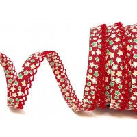 12mm Green & Gold Stars Pre-Folded Bias Binding with Scallop Lace Edge✂️ *SALE*