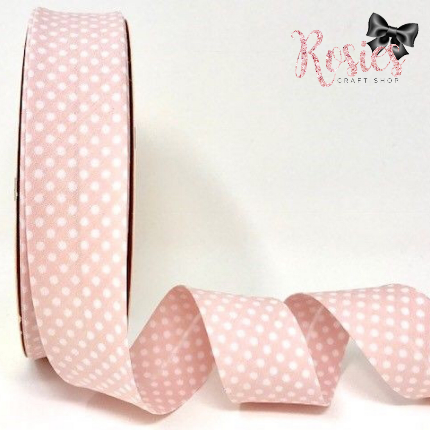 30mm Pale Pink with White Polka Dot Polycotton Bias Binding