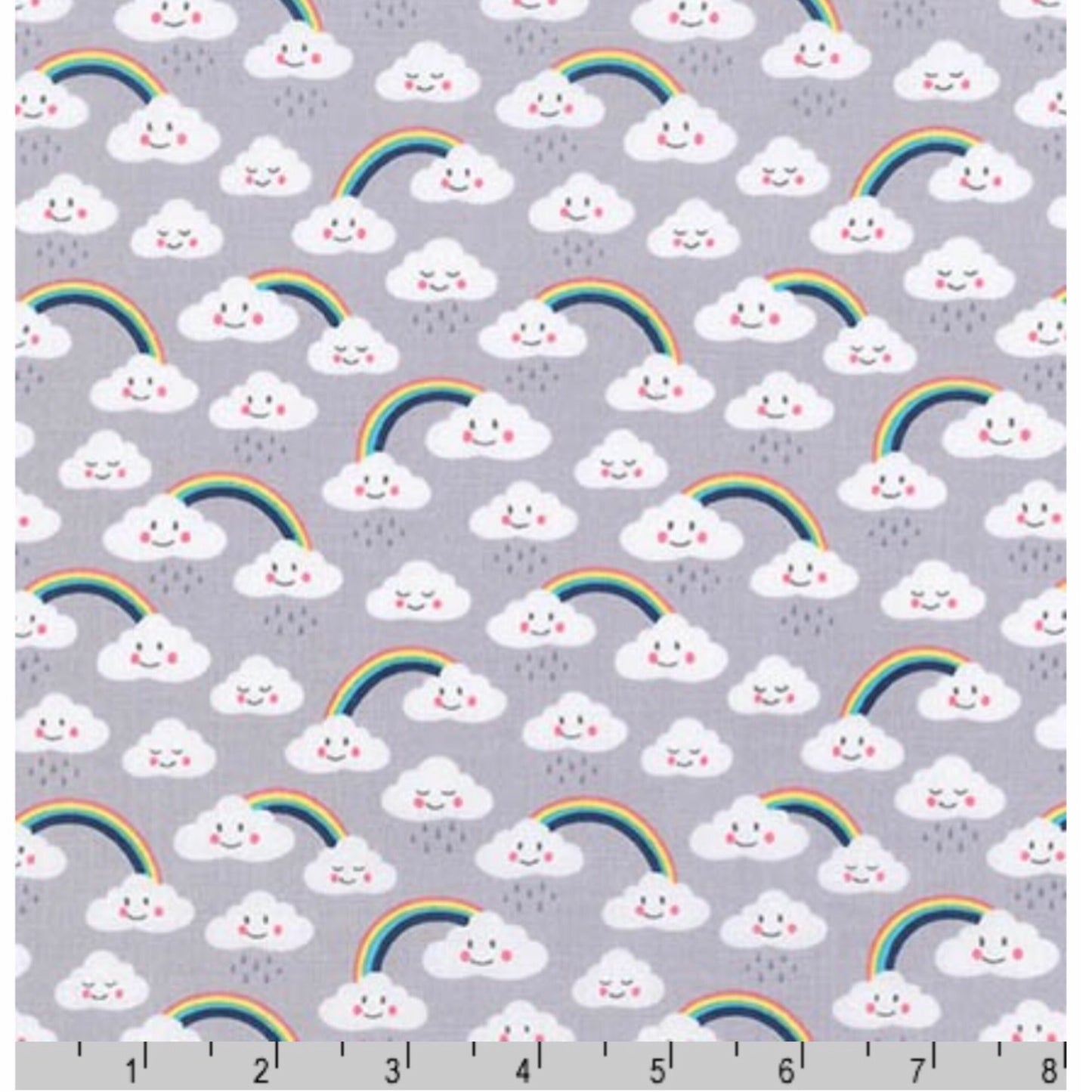 Rainbows and Clouds Grey - Daydreamer By Robert Kaufman - 100% Cotton Fabric - Rosie's Craft Shop Ltd