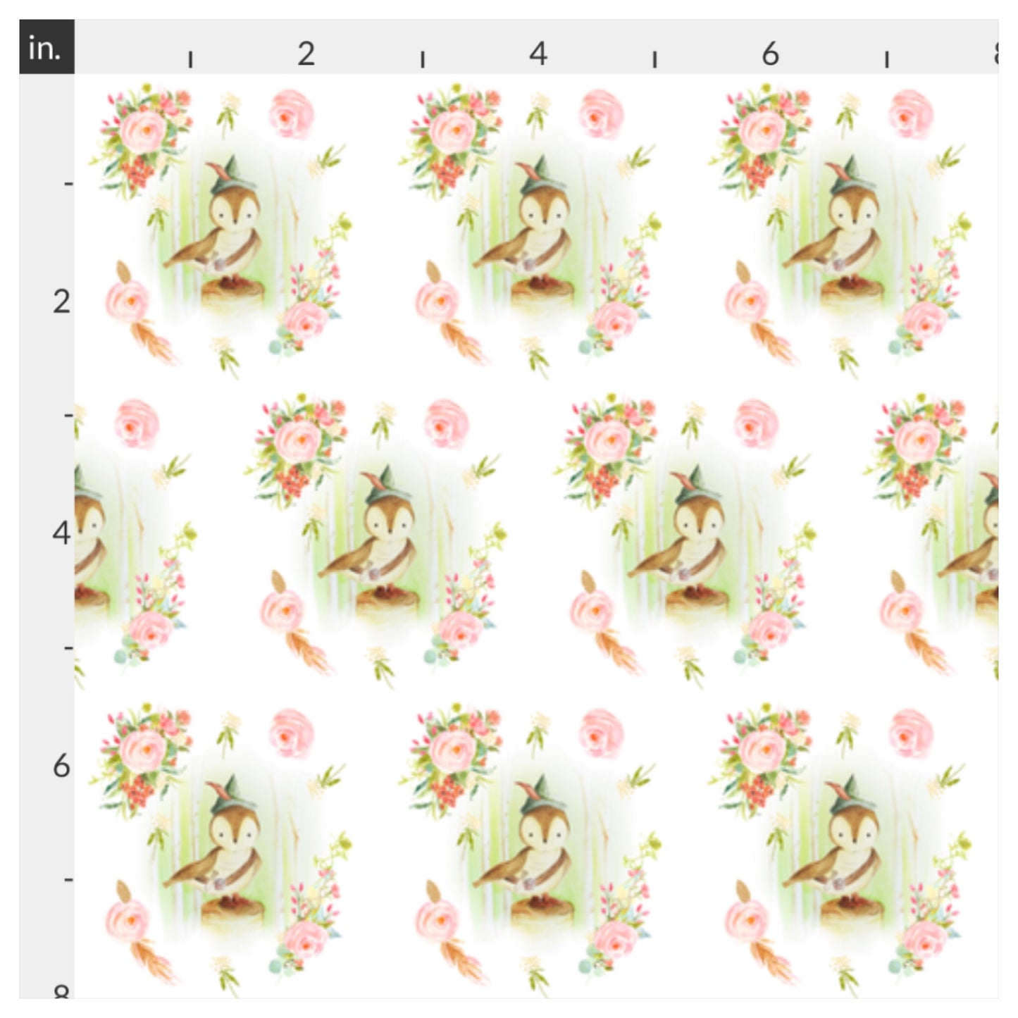 Woodland Owl Floral White Artisan Fabric Felt - Rosie's Craft Shop Ltd