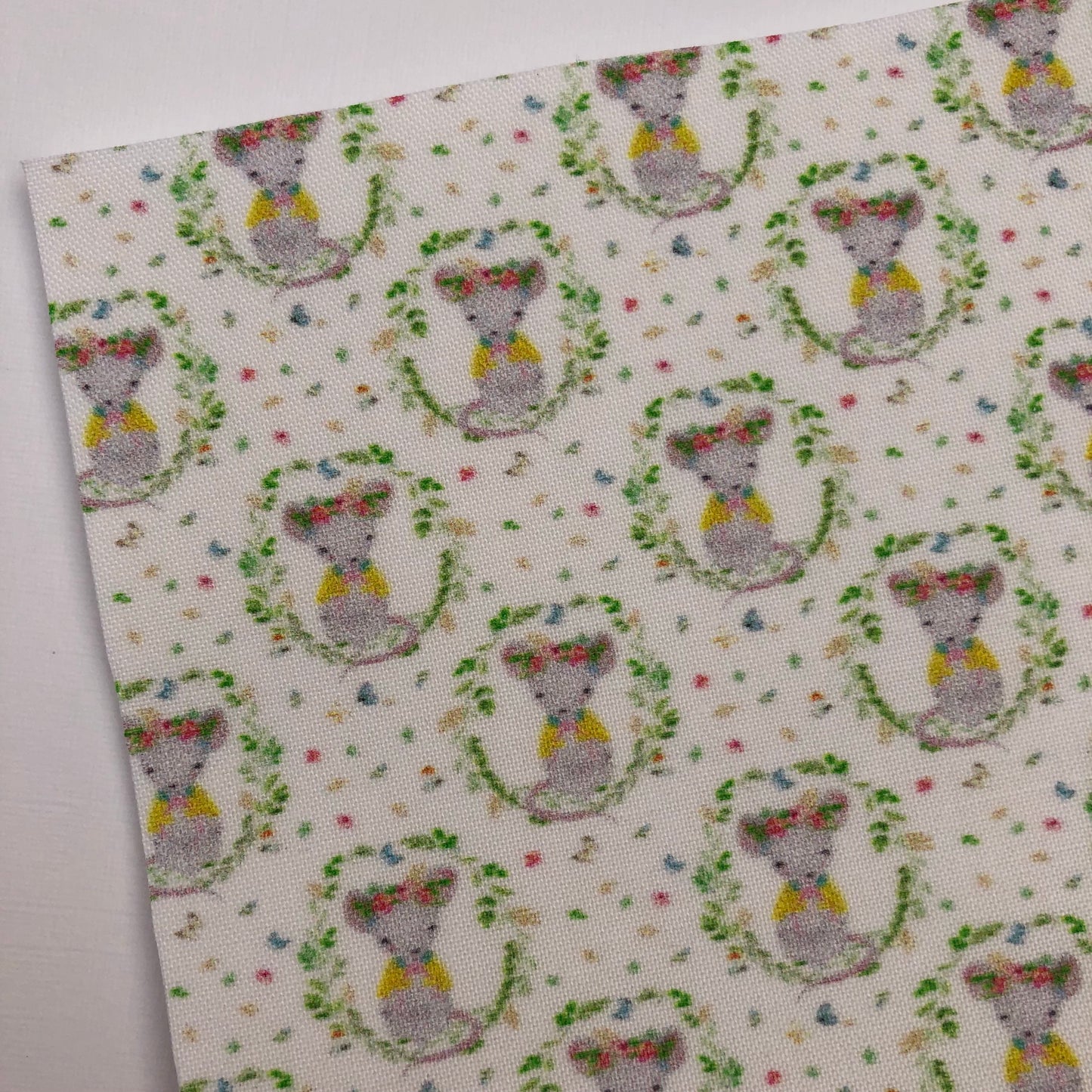 Cute Little Field Mouse on White Artisan Fabric Felt - Rosie's Craft Shop Ltd